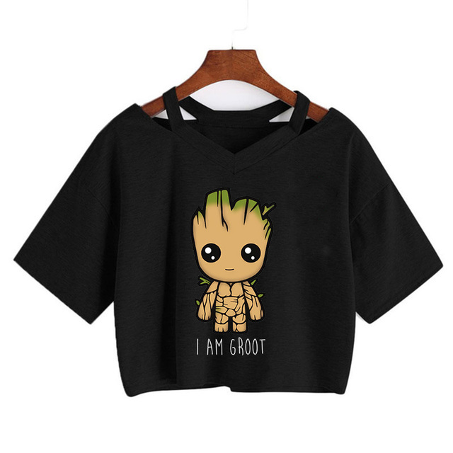 Damska koszulka Dziecko Groot Kawaii - słodka koszulka z fajnymi grafikami, inspirowana stylem Harajuku i latami 90 - tanie ubrania i akcesoria