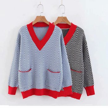 Damski sweter Saythen 2021, patchwork, jesienno-zimowy, nowy design, serek, podwójna kieszeń, ciepłe dzianiny