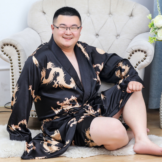 Szlafrok męski Kimono 7XL, jedwabisty satynowy, długi rękaw, miękki materiał - tanie ubrania i akcesoria