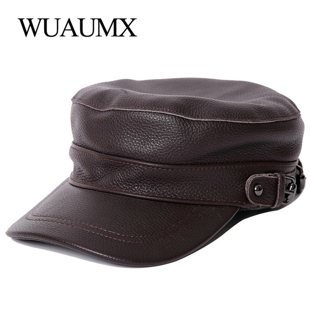 Wojskowa czapka z prawdziwej skóry krowy dla mężczyzn i kobiet - tanie ubrania i akcesoria