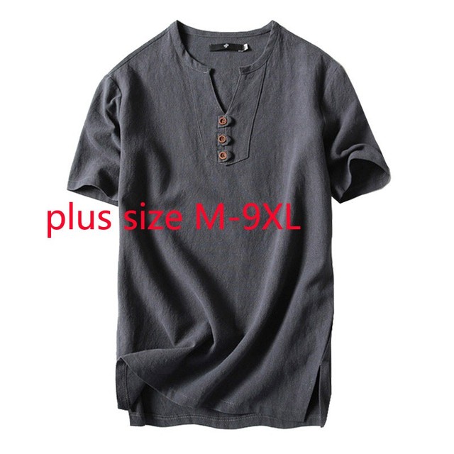 Nowość lato: Super duże męskie t-shirt z krótkim rękawem, wykonany z cienkiej, oddychającej bawełny, z nadrukiem, dekolt O-neck. Wykonany z dzianiny len mężczyźni T koszula Plus rozmiar M-9XL - tanie ubrania i akcesoria