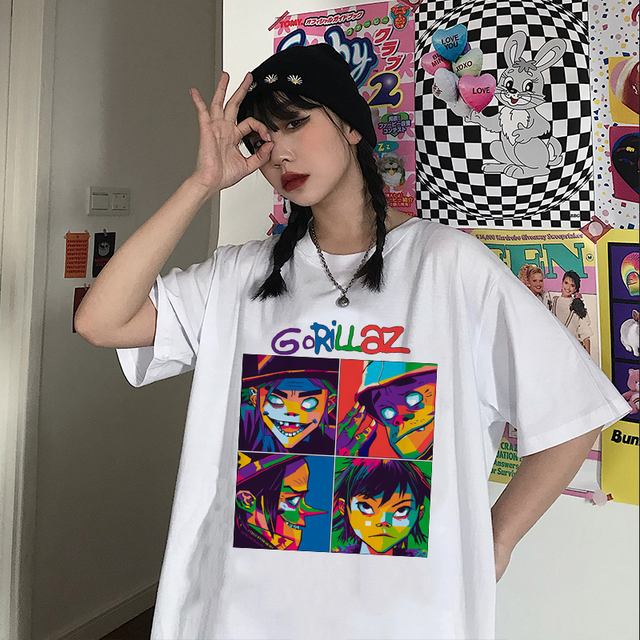Gorillaz - Damska letnia koszulka z krótkim rękawem - Streetwear, moda Harajuku – Topy - tanie ubrania i akcesoria