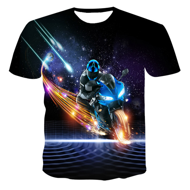 Wyjątkowa koszulka męska z 3D motocyklowym motywem scenerii wyścigowej - tanie ubrania i akcesoria