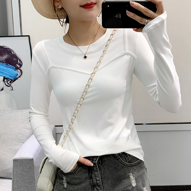 Bawełniana koszula damska z długimi rękawami w stylu Korea T - nowość 2021 na jesień - tanie ubrania i akcesoria