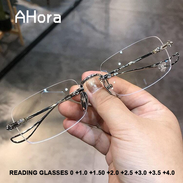 Okulary do czytania Ahora Ultralight Rimless kwadratowe, blokujące niebieskie światło, wysokiej jakości - tanie ubrania i akcesoria