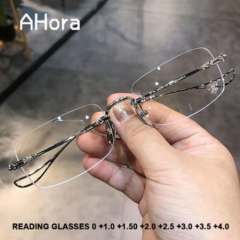 Okulary do czytania Ahora Ultralight Rimless kwadratowe, blokujące niebieskie światło, wysokiej jakości