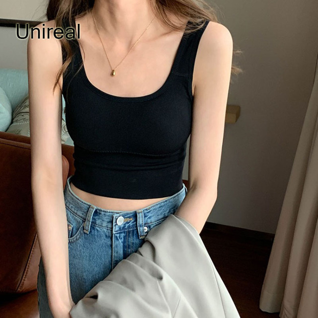 Bezrękawnik damski Unireal 2021 Summer - biały lub czarny, seksowna koszulka na ramiączkach bez pleców - tanie ubrania i akcesoria