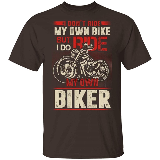 Koszulka męska - Biker T-shirt śmieszna dla żony Biker, bez własnego roweru - tanie ubrania i akcesoria