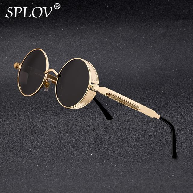 SPLOV Vintage okulary przeciwsłoneczne Retro Steampunk - okrągłe, spolaryzowane, metalowe, UV400 - tanie ubrania i akcesoria