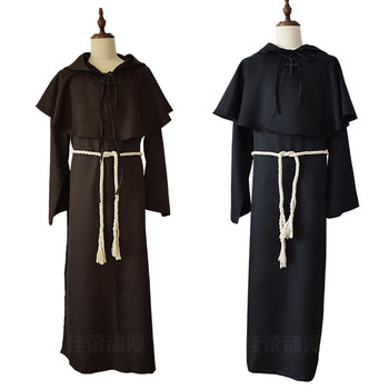 Kostium średniowiecznego mnicha renesansowy dla dorosłych - duchowny w sukni z kapturem i płaszczem