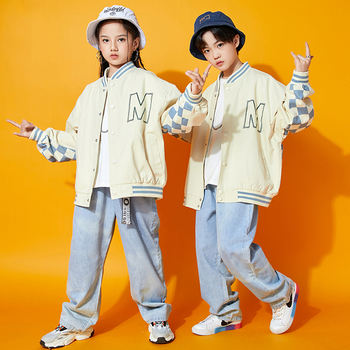 Dziecięcy taneczny kostium baseballowy dziewczęcy chłopięcy z długimi rękawami hip-hopowy płaszcz uliczny DNV15444