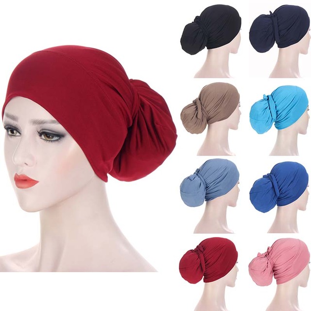 Solidna kolorowa koszulka elastyczna z opaską turbanową Easy Cap Hijabs dla kobiet - stylowe akcesoria muzułmańskie - tanie ubrania i akcesoria