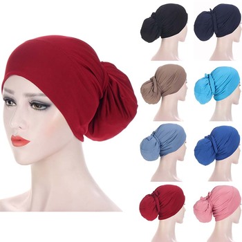 Solidna kolorowa koszulka elastyczna z opaską turbanową Easy Cap Hijabs dla kobiet - stylowe akcesoria muzułmańskie