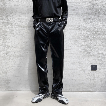 Męskie skórzane spodnie w stylu Streetwear Hip Hop Gothic 2021 jasnej skóry