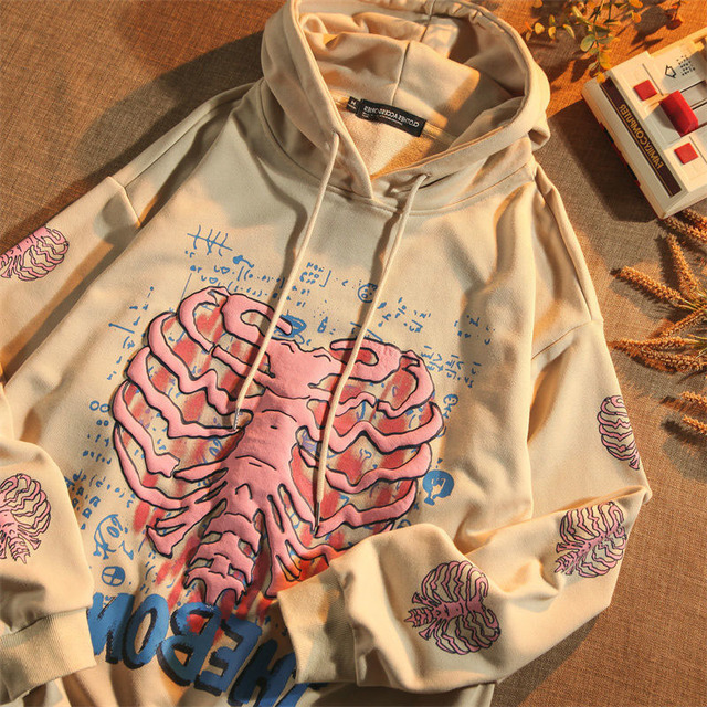 Długorękawowy Sweter Top z nadrukiem i kapturem - Nowy, luźny fason z sezonu jesień-zima 2021, stylizacja koreańska - tanie ubrania i akcesoria