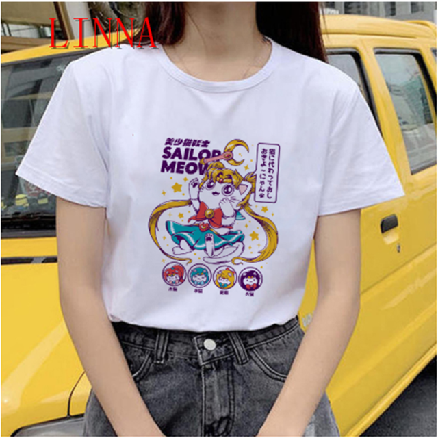 Damska koszulka z czaszką i słodkim kociakiem, kreskówkowy design, krótki rękaw - tanie ubrania i akcesoria