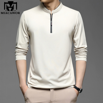 Zamek Polo 2021 dla mężczyzn - koszulka z bawełny, pełne rękawy, wysoka jakość, slim fit, kolor jednolity (T994)