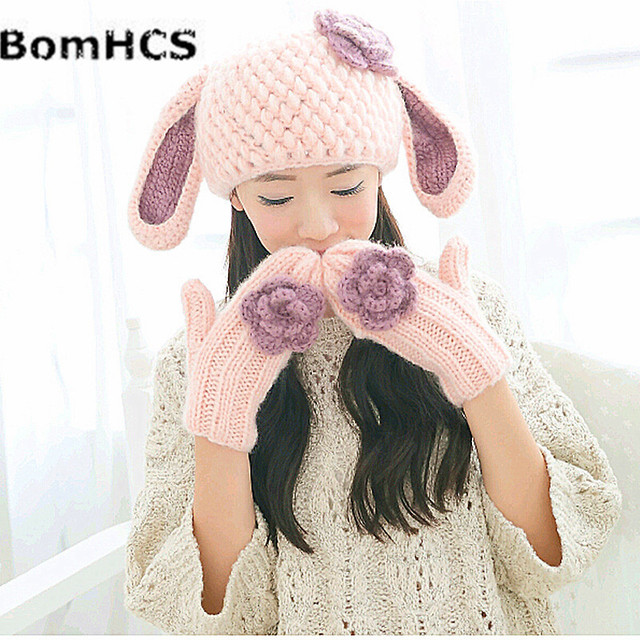 Ciepła czapka i rękawiczki z dzianiny dla kobiet BomHCS zimowe - tanie ubrania i akcesoria