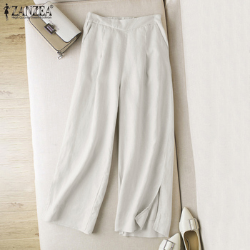 Spodnie damskie ZANZEA OL Vintage, elastyczny pas, luźny fason, bawełniane, Palazzo, kombinezon