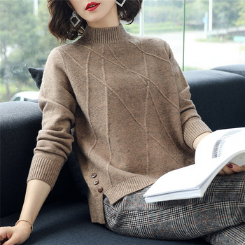 Sweter damski o luźnym, wiosennym stylu z długim rękawem i kwiatowym wzorem