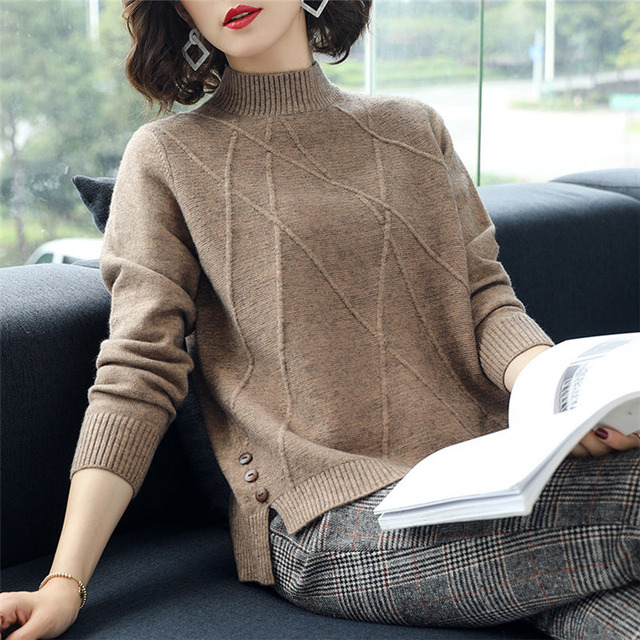 Sweter damski o luźnym, wiosennym stylu z długim rękawem i kwiatowym wzorem - tanie ubrania i akcesoria