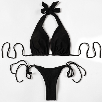 Zestaw bikini ZTVitality Sexy Halter 2022 - Czarny, usztywniany biustonosz, letni strój kąpielowy