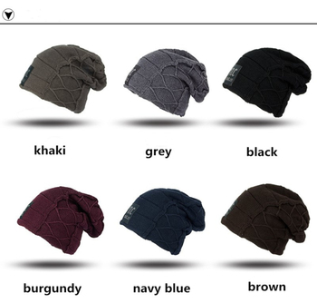 Męskie zimowe czapki plus kaszmir wełna - modny model Skullies list czapka z dzianiny - outdoor Casual miękki kapelusz termiczny