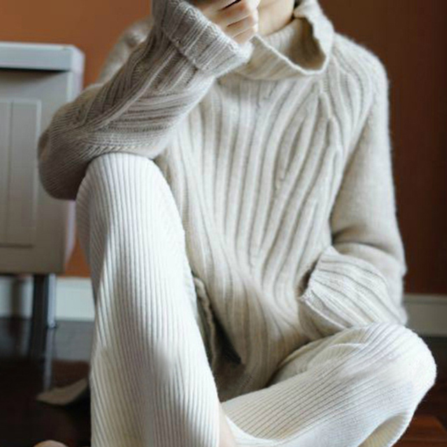 Sweter z golfem kaszmirowy, dziergany, w rozmiarze Plus Size dla kobiet na jesień i zimę - tanie ubrania i akcesoria