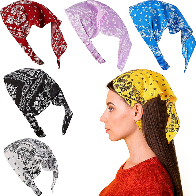 Nerkowiec kwiatowy - Modna chusta trójkąt na głowę z gumkami do włosów - tanie ubrania i akcesoria