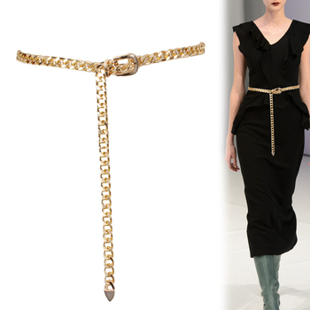 Damski modny pasek hip z wysoką talią z łańcuchem w kolorze złotym i srebrnym do sukienek i jeansów - moda dla eleganckich kobiet
