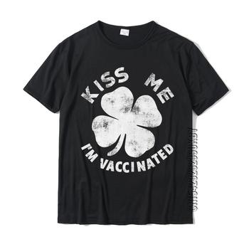 Koszulka męska premium Irlandzki Szczepiony Dzień Świętego Patryka Kiss Me - Bawełniana, Drukowana, Ponadgabarytowa [Studentów]