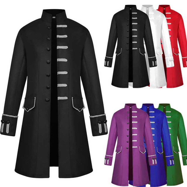 Płaszcz męski z długimi rękawami w stylu gotyckim z guzikami, idealny na Halloween i zimę - tanie ubrania i akcesoria