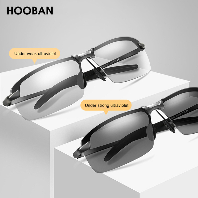 Okulary przeciwsłoneczne męskie HOOBAN Vintage z fotochromowymi i polaryzacyjnymi szkłami, o kształcie prostokąta, zapewniające jazdę w warunkach nocnych i wizję kameleona - tanie ubrania i akcesoria
