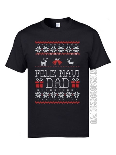Koszulka świąteczna męska z dzwoniącymi piszczałkami i napisem Feliz Navi Tata - tanie ubrania i akcesoria