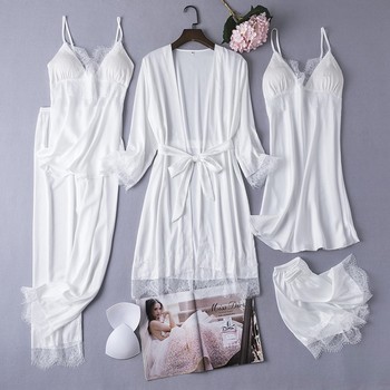 Szlafrok Kobieta Panna Młoda Druhna Biała Kimono Rayon Casual - Bielizna nocna, piżama, ubrania domowe