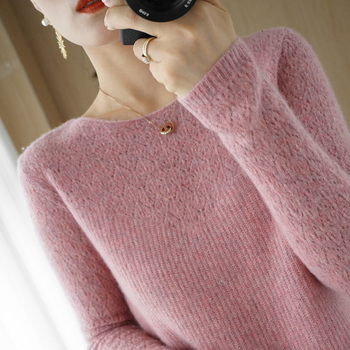 Sweter damski 100% wełniany 2021 New O-neck w modnym, miękkim stylu Basic swetera kaszmirowego jednolitego, luźnego damskiego