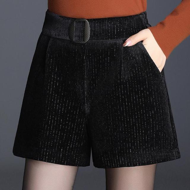 Spodenki damskie jesienno-zimowe Vintage z wysoką talią, szerokie nogawki, sztruksowe - Kobiety 2021 - tanie ubrania i akcesoria