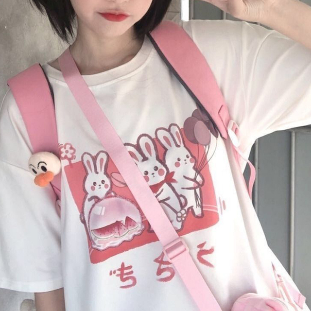 Estetyczna koszulka damskie w koreańskim stylu z nadrukiem Harajuku Bunny - Y2K odzież - tanie ubrania i akcesoria