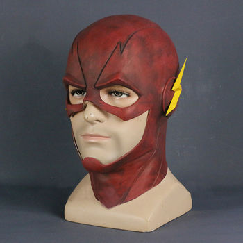Maska lateksowa The Flash Barry Allen - rekwizyty do Cosplay dla dzieci i dorosłych, czerwono-żółta maska na całą głowę