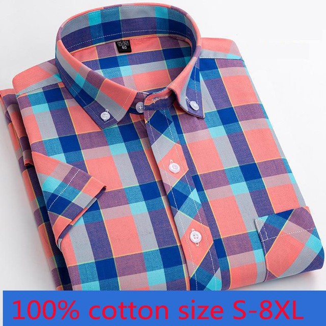 Nowość! Modna koszula nieformalna z krótkim rękawem dla młodych mężczyzn, wykonana z 100% bawełny w kratkę. Dostępna w rozmiarach M-8XL - tanie ubrania i akcesoria