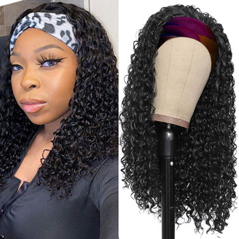Peruka perwersyjna o naturalnych kręconych włosach dla czarnych kobiet - wykonana z wysokiej jakości syntetycznego włókna, z pałąkiem na głowę
