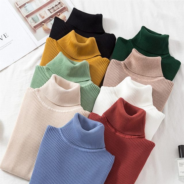 Długie swetry damskie z golfem jesień/zima - nowoczesne, koreańskie dzianinowe koszule - tanie ubrania i akcesoria