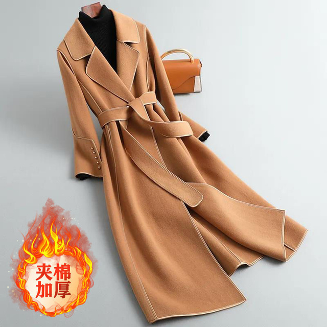 Pikowana aksamitna kurtka z wełnianym płaszczem 2021 dla kobiet, średniej długości, w jednolitym kolorze, styl koreański - tanie ubrania i akcesoria