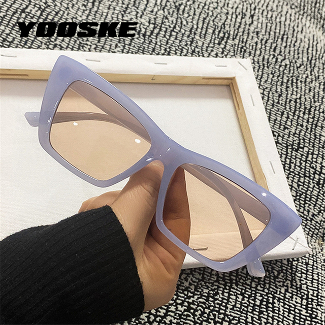 YOOSKE Okulary przeciwsłoneczne Cat Eye dla kobiet - moda galaretki niebieskie różowe - luksusowy projektant - Sexy Cateyes - UV400 - tanie ubrania i akcesoria