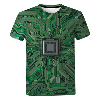 T-shirt męski z drukowaną grafiką 3D procesora komputerowego Chip Harajuku
