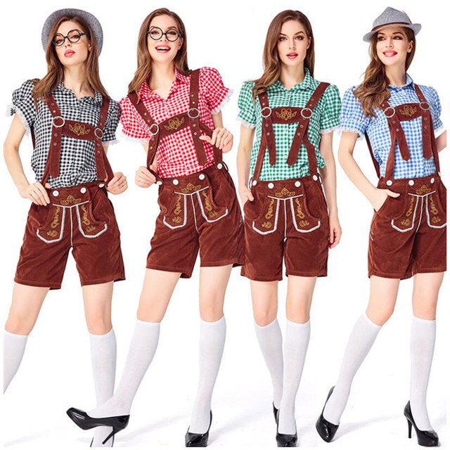 Kostium niemieckiej pokojówki Oktoberfest dla dorosłych kobiet w stylu Lederhosen - tanie ubrania i akcesoria