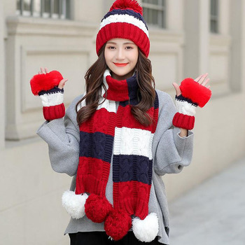 Nowa kolekcja 2021: Trzyczęściowy zestaw zimowych czapek, szalika i rękawiczek dla kobiet