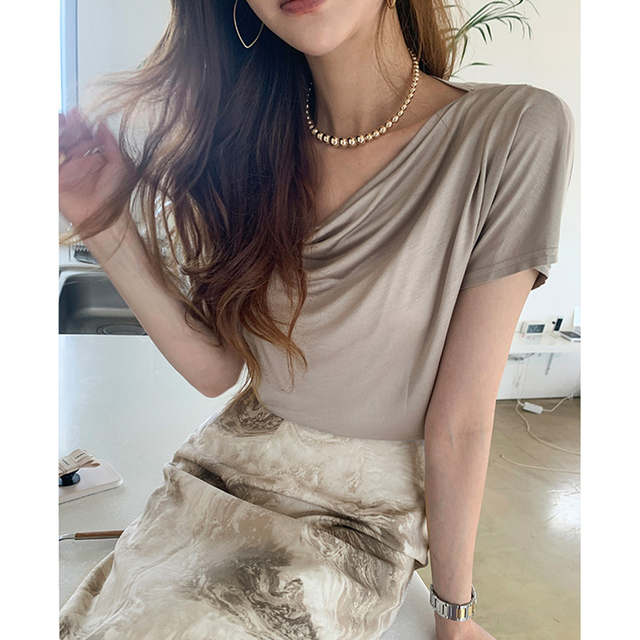 Elegancka koszulka z krótkim rękawem i modne spódnica o wysokiej talii - garsonka dla kobiet z Korei - tanie ubrania i akcesoria