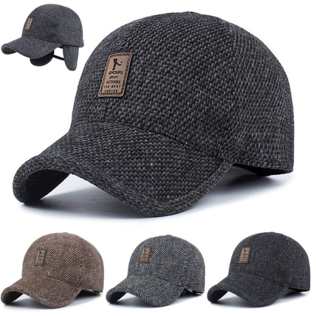 Ciepła zimowa czapka baseballowa z daszkiem dla mężczyzn ze słuchawkami - tanie ubrania i akcesoria