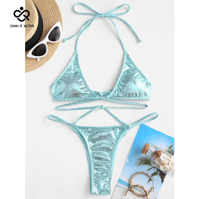 Seksowny zestaw bikini 2021 - nowy model paska, stringi, krzyżowy pasek i dwuczęściowy strój kąpielowy halter - kolorystyka plażowa - damski kostium kąpielowy - Y133 - tanie ubrania i akcesoria